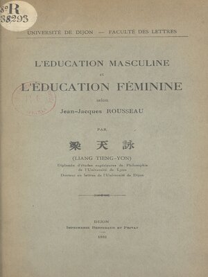 cover image of L'éducation masculine et l'éducation féminine selon Jean-Jacques Rousseau